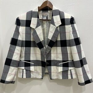 VTG Fashion Attitude Wool plaid blazer jacket coat Sz 10 Black White Gray